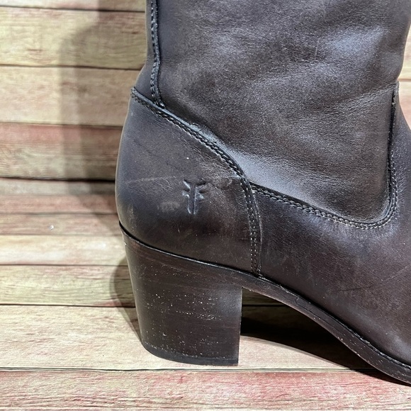 Frye Brown Leather Malorie Tall Heeled Boots - Picture 5 of 11